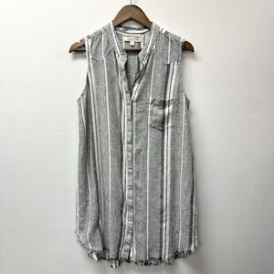Cloth & Stone Stripped Raw Hem Sleeveless Shirt Dress L